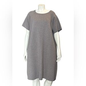 Ann Mashburn Rowan Short Sleeve 100% Wool Crew Neck Dress Size XL Taupe Unlined